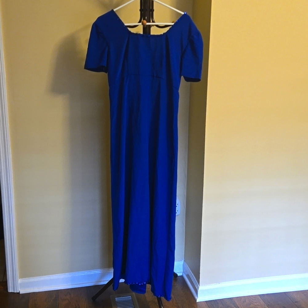 Elegant Royal Blue Dress with Beaded Neckline.